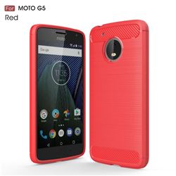 Luxury Carbon Fiber Brushed Wire Drawing Silicone TPU Back Cover for Motorola Moto G5 (Red)
