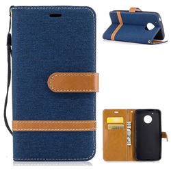 Jeans Cowboy Denim Leather Wallet Case for Motorola Moto G5 - Dark Blue