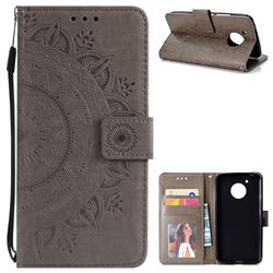 Intricate Embossing Datura Leather Wallet Case for Motorola Moto G5 - Gray