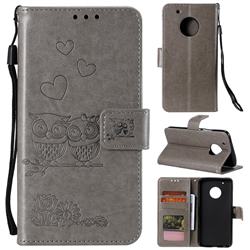 Embossing Owl Couple Flower Leather Wallet Case for Motorola Moto G5 - Gray