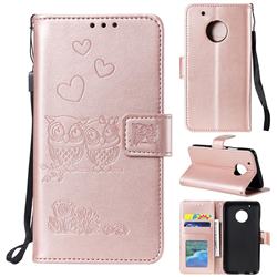 Embossing Owl Couple Flower Leather Wallet Case for Motorola Moto G5 - Rose Gold