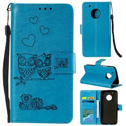 Embossing Owl Couple Flower Leather Wallet Case for Motorola Moto G5 - Blue