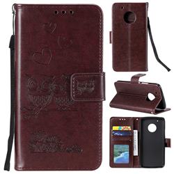 Embossing Owl Couple Flower Leather Wallet Case for Motorola Moto G5 - Brown