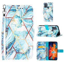 Lake Blue Stitching Color Marble Leather Wallet Case for Motorola Moto G50
