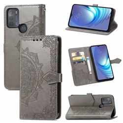 Embossing Imprint Mandala Flower Leather Wallet Case for Motorola Moto G50 - Gray