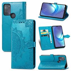Embossing Imprint Mandala Flower Leather Wallet Case for Motorola Moto G50 - Blue