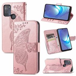 Embossing Mandala Flower Butterfly Leather Wallet Case for Motorola Moto G50 - Rose Gold