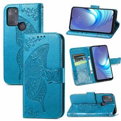 Embossing Mandala Flower Butterfly Leather Wallet Case for Motorola Moto G50 - Blue