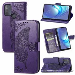 Embossing Mandala Flower Butterfly Leather Wallet Case for Motorola Moto G50 - Dark Purple