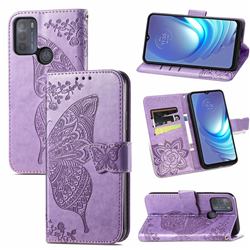 Embossing Mandala Flower Butterfly Leather Wallet Case for Motorola Moto G50 - Light Purple
