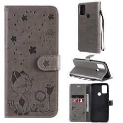 Embossing Bee and Cat Leather Wallet Case for Motorola Moto G50 - Gray