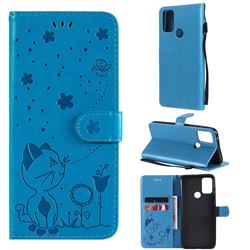 Embossing Bee and Cat Leather Wallet Case for Motorola Moto G50 - Blue