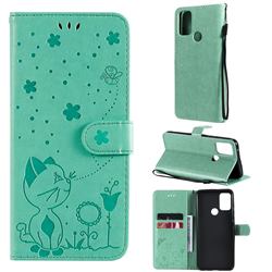 Embossing Bee and Cat Leather Wallet Case for Motorola Moto G50 - Green