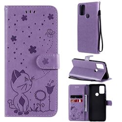 Embossing Bee and Cat Leather Wallet Case for Motorola Moto G50 - Purple