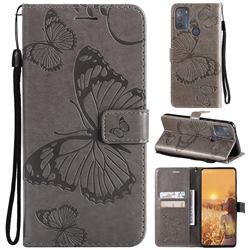 Embossing 3D Butterfly Leather Wallet Case for Motorola Moto G50 - Gray