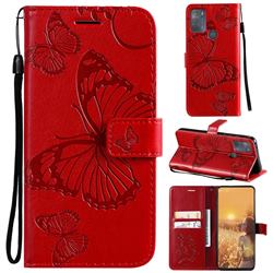 Embossing 3D Butterfly Leather Wallet Case for Motorola Moto G50 - Red