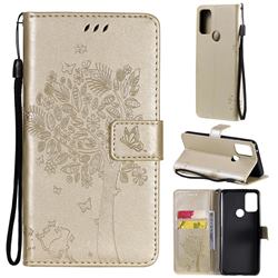 Embossing Butterfly Tree Leather Wallet Case for Motorola Moto G50 - Champagne