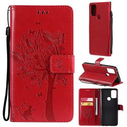 Embossing Butterfly Tree Leather Wallet Case for Motorola Moto G50 - Red