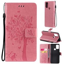 Embossing Butterfly Tree Leather Wallet Case for Motorola Moto G50 - Pink