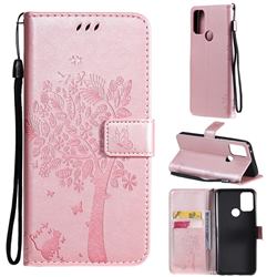 Embossing Butterfly Tree Leather Wallet Case for Motorola Moto G50 - Rose Pink