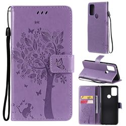 Embossing Butterfly Tree Leather Wallet Case for Motorola Moto G50 - Violet