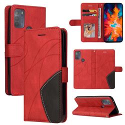 Luxury Two-color Stitching Leather Wallet Case Cover for Motorola Moto G50 - Red