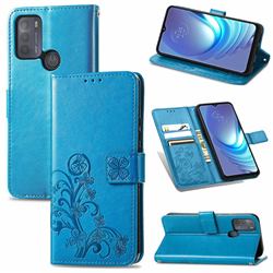 Embossing Imprint Four-Leaf Clover Leather Wallet Case for Motorola Moto G50 - Blue