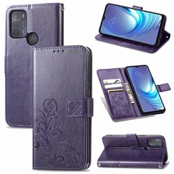 Embossing Imprint Four-Leaf Clover Leather Wallet Case for Motorola Moto G50 - Purple