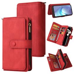 Luxury Multi-functional Zipper Wallet Leather Phone Case Cover for Motorola Moto G50 - Red