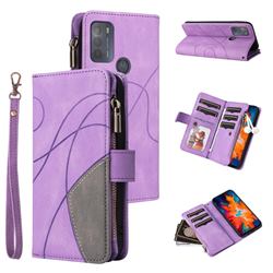 Luxury Two-color Stitching Multi-function Zipper Leather Wallet Case Cover for Motorola Moto G50 - Purple