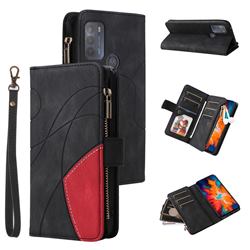 Luxury Two-color Stitching Multi-function Zipper Leather Wallet Case Cover for Motorola Moto G50 - Black
