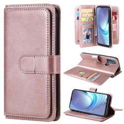 Multi-function Ten Card Slots and Photo Frame PU Leather Wallet Phone Case Cover for Motorola Moto G50 - Rose Gold