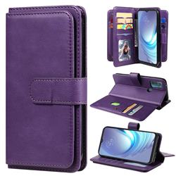 Multi-function Ten Card Slots and Photo Frame PU Leather Wallet Phone Case Cover for Motorola Moto G50 - Violet