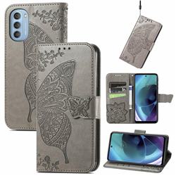 Embossing Mandala Flower Butterfly Leather Wallet Case for Motorola Moto G51 5G - Gray