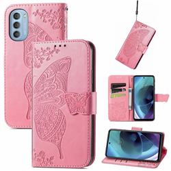 Embossing Mandala Flower Butterfly Leather Wallet Case for Motorola Moto G51 5G - Pink