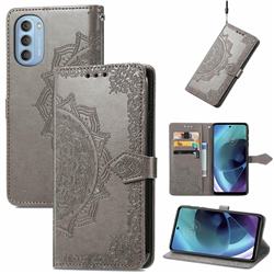 Embossing Imprint Mandala Flower Leather Wallet Case for Motorola Moto G51 5G - Gray