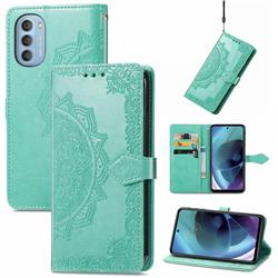 Embossing Imprint Mandala Flower Leather Wallet Case for Motorola Moto G51 5G - Green