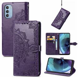 Embossing Imprint Mandala Flower Leather Wallet Case for Motorola Moto G51 5G - Purple
