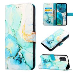 Green Illusion Marble Leather Wallet Protective Case for Motorola Moto G52