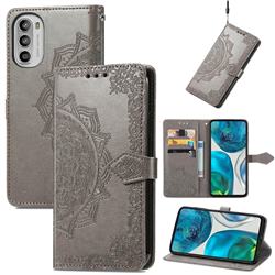 Embossing Imprint Mandala Flower Leather Wallet Case for Motorola Moto G52 - Gray