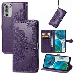 Embossing Imprint Mandala Flower Leather Wallet Case for Motorola Moto G52 - Purple