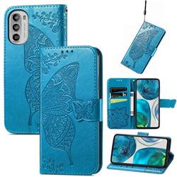 Embossing Mandala Flower Butterfly Leather Wallet Case for Motorola Moto G52 - Blue