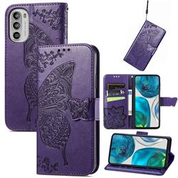 Embossing Mandala Flower Butterfly Leather Wallet Case for Motorola Moto G52 - Dark Purple