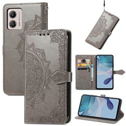 Embossing Imprint Mandala Flower Leather Wallet Case for Motorola Moto G53 5G - Gray