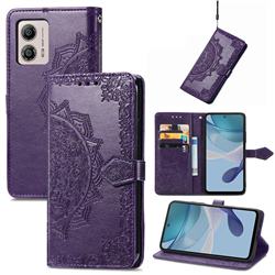 Embossing Imprint Mandala Flower Leather Wallet Case for Motorola Moto G53 5G - Purple