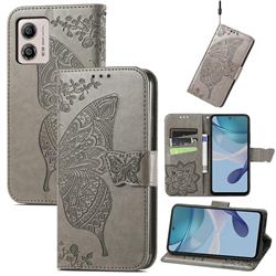 Embossing Mandala Flower Butterfly Leather Wallet Case for Motorola Moto G53 5G - Gray