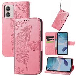 Embossing Mandala Flower Butterfly Leather Wallet Case for Motorola Moto G53 5G - Pink