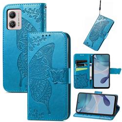 Embossing Mandala Flower Butterfly Leather Wallet Case for Motorola Moto G53 5G - Blue