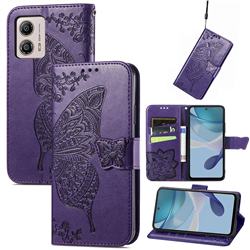 Embossing Mandala Flower Butterfly Leather Wallet Case for Motorola Moto G53 5G - Dark Purple