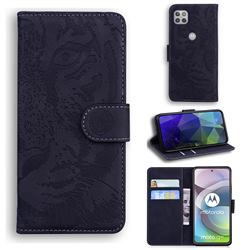 Intricate Embossing Tiger Face Leather Wallet Case for Motorola Moto G 5G - Black